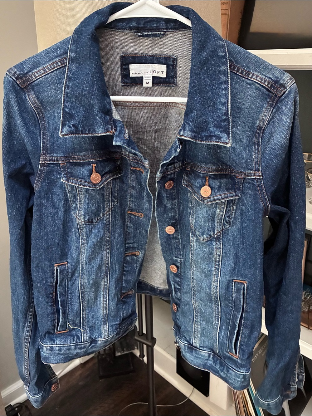 LOFT Distressed Dark Blue Denim Jacket